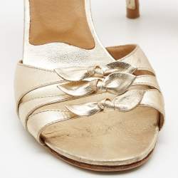 Pre Owned Valentino Gold Foil Leather Bow Ankle Strap Sandals Size 37