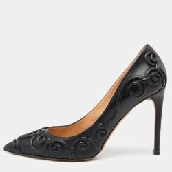 Pre Owned Valentino Black Leather Swirl Detail Pointed Toe Pumps Size 38