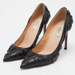 Pre Owned Valentino Black Leather Swirl Detail Pointed Toe Pumps Size 38