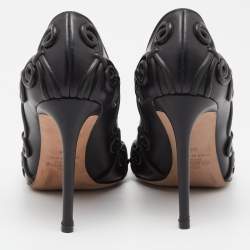 Pre Owned Valentino Black Leather Swirl Detail Pointed Toe Pumps Size 38