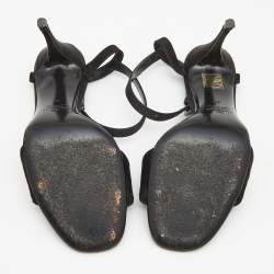 Pre Owned Valentino Black Satin Crystal Embellished Buckle Ankle Strap Sandals Size 37