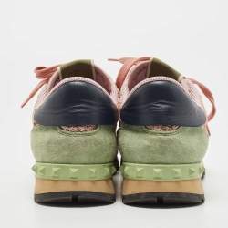 Pre Owned Valentino Pink Leather and Lace  Rockrunner Sneakers Size 38