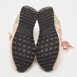 Pre Owned Valentino Pink Leather and Lace  Rockrunner Sneakers Size 38