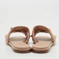 Pre Owned Valentino Beige Leather Roman Stud Flat Slides Size 38