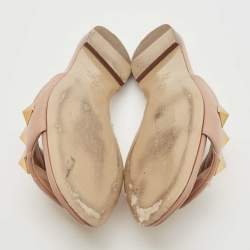 Pre Owned Valentino Beige Leather Roman Stud Flat Slides Size 38