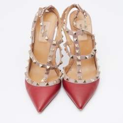Pre Owned Valentino Red/Pink Leather Rockstud Pumps Size 38.5