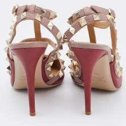 Pre Owned Valentino Red/Pink Leather Rockstud Pumps Size 38.5