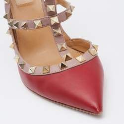 Pre Owned Valentino Red/Pink Leather Rockstud Pumps Size 38.5