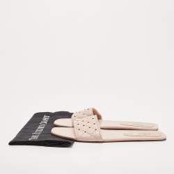 Pre Owned Valentino Pink Quilted Leather Rockstud Spike Slide Flats Size 40