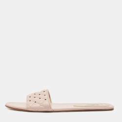 Pre Owned Valentino Pink Quilted Leather Rockstud Spike Slide Flats Size 40