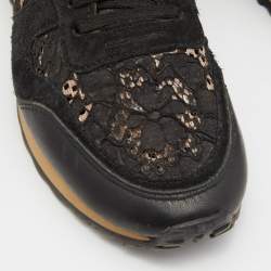 Pre Owned Valentino Black Lace,Suede and Leather Rockrunner Sneakers Size 38