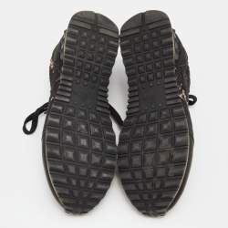 Pre Owned Valentino Black Lace,Suede and Leather Rockrunner Sneakers Size 38