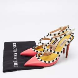 Pre Owned Valentino Multicolor Leather Rockstud Ankle Strap Pumps Size 39