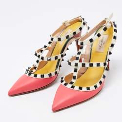 Pre Owned Valentino Multicolor Leather Rockstud Ankle Strap Pumps Size 39