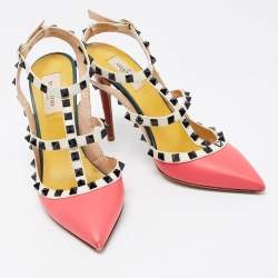 Pre Owned Valentino Multicolor Leather Rockstud Ankle Strap Pumps Size 39
