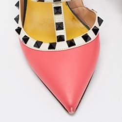 Pre Owned Valentino Multicolor Leather Rockstud Ankle Strap Pumps Size 39
