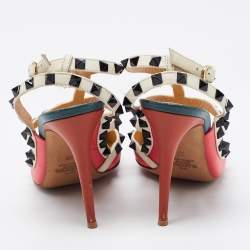 Pre Owned Valentino Multicolor Leather Rockstud Ankle Strap Pumps Size 39