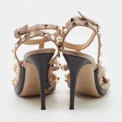 Pre Owned Valentino Black/Beige Leather Rockstud Pumps Size 38.5