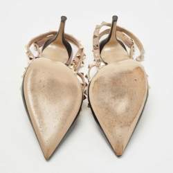 Pre Owned Valentino Black/Beige Leather Rockstud Pumps Size 38.5