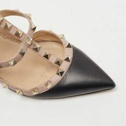 Pre Owned Valentino Black/Beige Leather Rockstud Pumps Size 38.5
