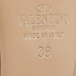 Pre Owned Valentino Beige Lattice Leather And Mesh Studded Slingback Platform Pumps Size 39