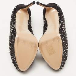 Pre Owned Valentino Black Crystal Embellished Satin Peep Toe Platform Pumps Size 38.5