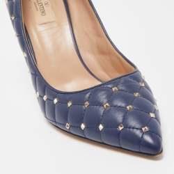 Pre Owned Valentino Navy Blue Quilted Leather Rockstud Spike Pumps Size 41