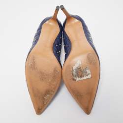 Pre Owned Valentino Navy Blue Quilted Leather Rockstud Spike Pumps Size 41