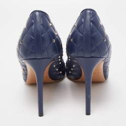 Pre Owned Valentino Navy Blue Quilted Leather Rockstud Spike Pumps Size 41