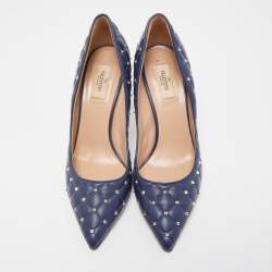 Pre Owned Valentino Navy Blue Quilted Leather Rockstud Spike Pumps Size 41