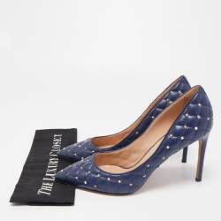 Pre Owned Valentino Navy Blue Quilted Leather Rockstud Spike Pumps Size 41