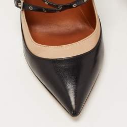 Pre Owned Valentino Two Tone Leather Love Latch Detail Eyelet Embellished Pumps Size 36.5