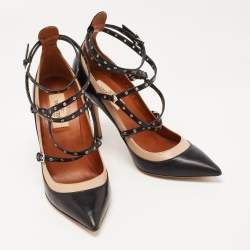 Pre Owned Valentino Two Tone Leather Love Latch Detail Eyelet Embellished Pumps Size 36.5
