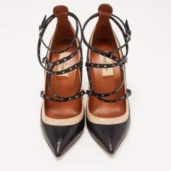 Pre Owned Valentino Two Tone Leather Love Latch Detail Eyelet Embellished Pumps Size 36.5