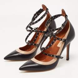 Pre Owned Valentino Two Tone Leather Love Latch Detail Eyelet Embellished Pumps Size 36.5