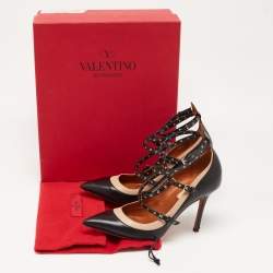 Pre Owned Valentino Two Tone Leather Love Latch Detail Eyelet Embellished Pumps Size 36.5
