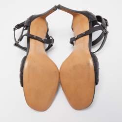 Pre Owned Valentino Black Leather Rockstud Ankle Strap Sandals Size 39