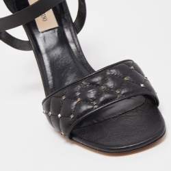 Pre Owned Valentino Black Leather Rockstud Ankle Strap Sandals Size 39