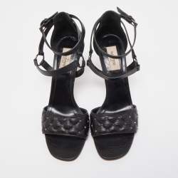 Pre Owned Valentino Black Leather Rockstud Ankle Strap Sandals Size 39