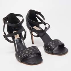 Pre Owned Valentino Black Leather Rockstud Ankle Strap Sandals Size 39