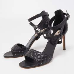 Pre Owned Valentino Black Leather Rockstud Ankle Strap Sandals Size 39