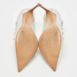 Pre Owned Valentino Silver Foil Leather Rockstud Pointed Toe Pumps Size 37.5