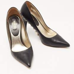 Pre Owned Valentino Black Leather Rockstud Pumps Size 38