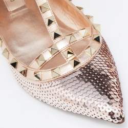 Valentino Gold Sequins and Leather  Rockstud Ballet Flats Size 37.5 