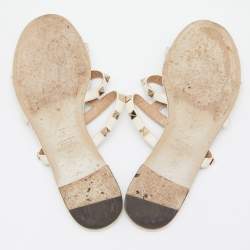 Pre Owned Valentino White Leather Rockstud Slide Flats Size 37
