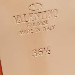 Pre Owned Valentino Orange Leather Rockstud Ankle Strap Sandals Size 36.5