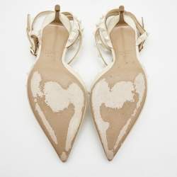 Pre Owned Valentino Cream Leather Rockstud Ankle Strap Pumps Size 40.5