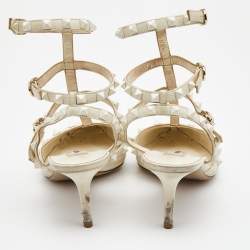 Pre Owned Valentino Cream Leather Rockstud Ankle Strap Pumps Size 40.5