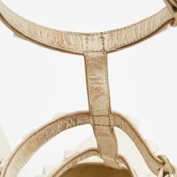 Pre Owned Valentino Cream Leather Rockstud Ankle Strap Pumps Size 40.5