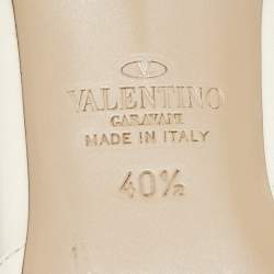Pre Owned Valentino Cream Leather Rockstud Ankle Strap Pumps Size 40.5